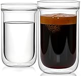 Aquach 12 Oz Double Walled Glass Coffee Mugs, Clear Glass Tea Cups, Microwave and Dishwasher Safe Home Office Insulated Cups Perfect for Americano Latte Hot&Cold Beverages, 2-Pack