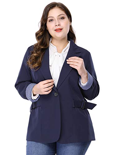 Agnes Orinda Women's Plus Size Contrast Stripe Cuff Notched Lapel Casual Blazers Jackets 20243