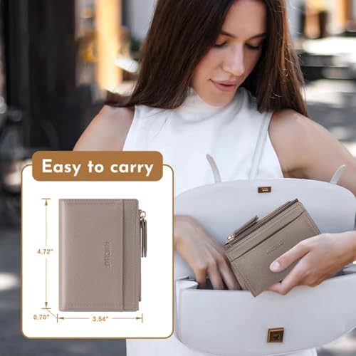 HKCLUF Small Wallet Women,Bifold Compact Wallet Slim,Vegan Leather Credit Card Holder for Women With Zipper Coin Pocket(grey)2