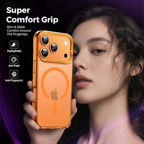 Image of VONZEETranslucent Clear Back Cover Compatible with (iPhone 17 Pro Max Case)(2025), PC Shockproof Scratch Resistant, Non-Yellowing, Support Mag-Safe Wireless Magnetic Charging - Cosmic Orange|6.9''