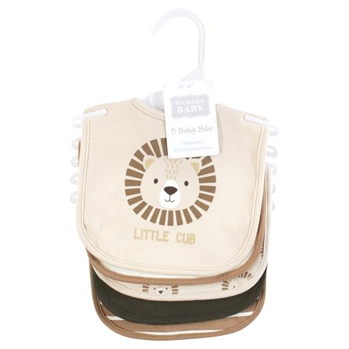 Image of Hudson Baby Unisex Baby Cotton Bibs, Brave Lion, One Size
