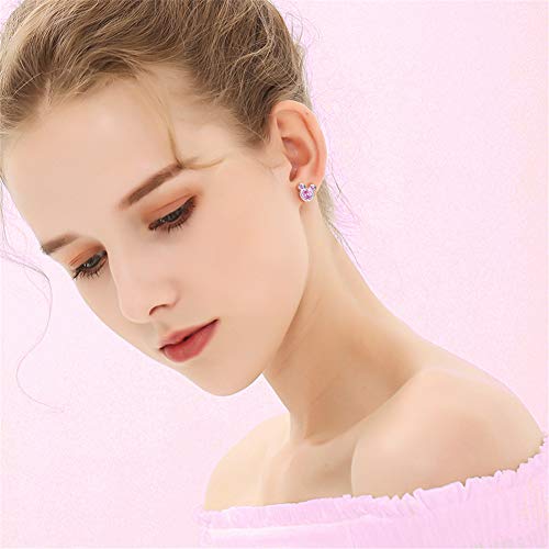 Puadun SG112-3 925 Silver Plated Hypoallergenic Mouse Shape Stud Earrings With Pink Cubic Zirconia Cute Stud Earring For Women Girls Valentine'S Day Gifts thumb #2