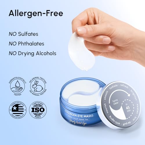 MAREE Invisible Under Eye Patches for Puffy Eyes and Dark Circles with Peptide Collagen, Caffeine & Retinol - Eye Masks for Women & Men for Undereye Bags & Puffiness Reducing - Parches para Ojeras 6.76 FL OZ
