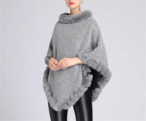 Women's Thick Warm Faux Rabbit Poncho Cape Winter Loose Pullover Coat Fashionable Autumn Cloak Wrap3