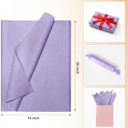 Image of Purple Glitter Tissue Paper for Gift Bags 36 Sheets 14x20 Inch - Recyclable Wrapping Paper for Weddings, Birthdays, Party & Festival Decorations DIY Craft Supplies