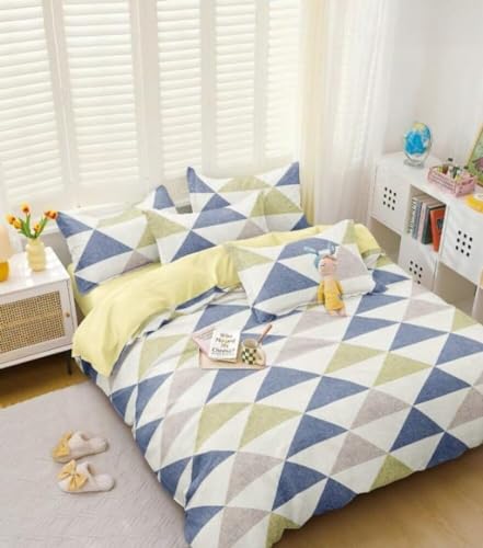 Image of TIB The Intellect Bazaar Glace Cotton Elastic Fitted Bedsheets King Size | Bedsheet for Double Bed with 2 Pillow Covers (72 inch x 78 inch or 182 x 152 cm) M-Traingles