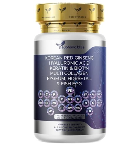 Collagen Capsules 1000mg Biotin 10000mcg Keratin Hyaluronic Acid - Hair Skin and Nails Vitamins and DHT Blocker with Vitamin E Folic Acid Pumpkin Seed MSM - 90 Caps UK