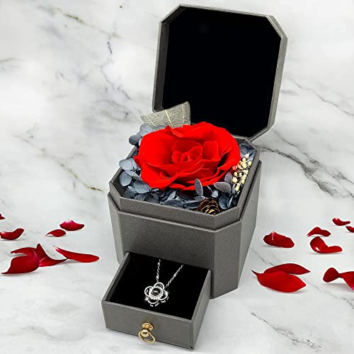 nordic runes Colar Preserved Real Rose with I Love You, presente de aniversário para mulheres, prese