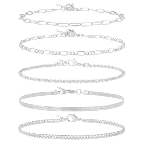 Image of AOZEL Gold /Silver Plated Anklet Bracelets for Women Waterproof Plus Size Cuban Link Chain Ankle Bracelet for Large Ankle 9-12inch