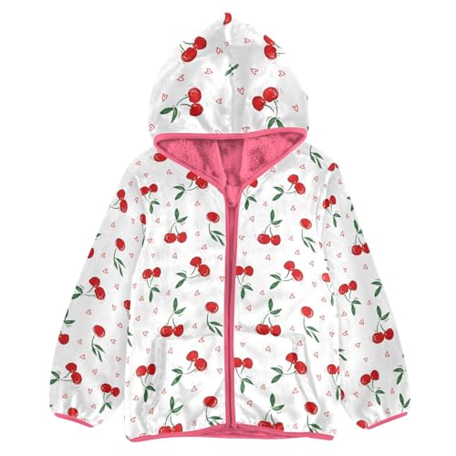 Cherry Toddler Fleece Jacket Baby Girls Hooded Zipper Long Sleeve Thick Warm Outerwear 3-10 Years