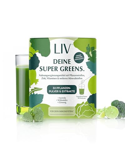 LIV Super Greens | Verdauung & starkes Immunsystem | 30 Pflanzenpulver- & Extrakte | Prä- & Postbiotika, Vitamine, Mineralsto