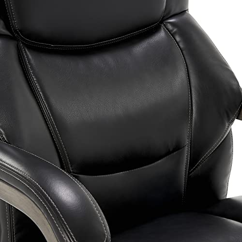 La-Z-Boy Delano Big & Tall Executive Office Chair | High Back Ergonomic Lumbar Support, Bonded Leather, Black With Weathered Gray Wood | #TOP5