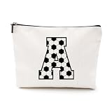 LONGXIN Initial A-Z Letter Makeup Bag - Monogrammed Cosmetic Toiletry Pouch - Personalized Soccer Gift for Women, Mom, Girls, Best Friend, Coach, Team (A)