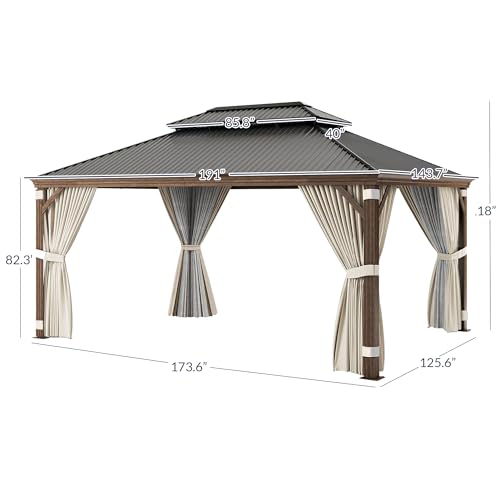 BELLEZE 12 x 16ft Hardtop Gazebo, Widen Pole Outdoor Canopy, Aluminium Frame Galvanized Steel Double Roof Waterproof Gazebo Tent with Nettings and Curtains for Patio, Backyard, Deck, Lawns, Garden - Image 7