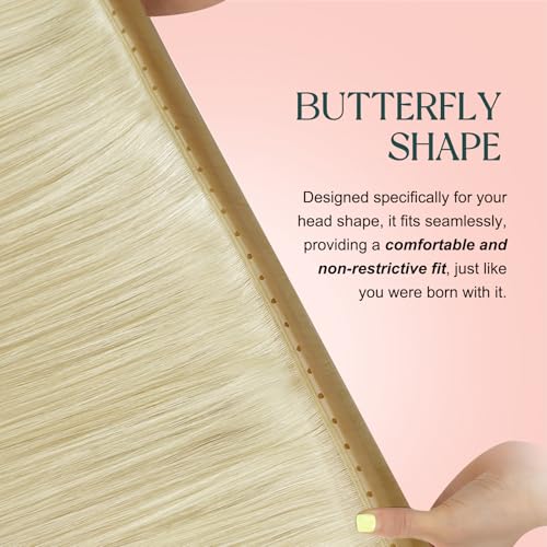 Image of Easyouth 80g Butterfly Weft Human Hair Extensions Platinum Blonde, Seamless Butterfly Weft Extensions Blonde, 16 Inch, for Women, Genius Wefts Hair Extension Real Human Hair, for Daily Use