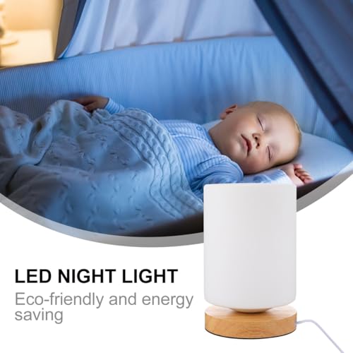 Lámpara de mesa de noche LED cilindro madera sólida con USB miniatura 6