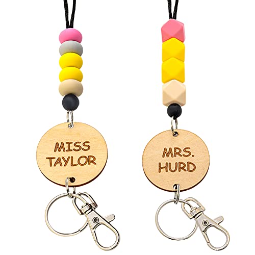 Personalisierte Bleistift-Schlüsselband Kreative ID Budge Halter mit individuellem Namensschild Holz Perle Lanyard Geschenk für Lehrer Cover