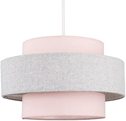 Modern Cylinder Ceiling Pendant Light Shade in a Mustard & Grey Herringbone Finish