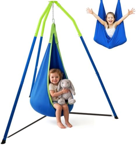 FUNLIO Sensory Swing with Stand for Kids, Pod Swing, Sensory Swing, 2in1Set