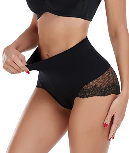 Figninget Bauchkontrolle Höschen Shapewear Tanga Unterstützung Unterwäsche für Frauen Hohe Taille Pull Suck in Bauchhose Body Shaper, Schwarz (sexy Spitze), 50