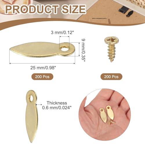 Image of uxcell 200pcs Picture Frame Backing Clips, 0.98 inch Photo Frame Turn Buttons Fasteners Hardware Corner Clip with 200pcs Screw for Hanging Pictures Craft Drawings, Melon-Seed Shaped Gold