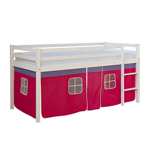 Homestyle4u Kinderbett 90x200 Weiß Hochbett mit Treppe Vorhang Pink Bettgestell Massivholz Kiefer Kinderzimmer Homestyle4u Kinderbett 90x200 Weiß Hochbett mit Treppe Vorhang Pink Bettgestell Massivholz Kiefer Kinderzimmer