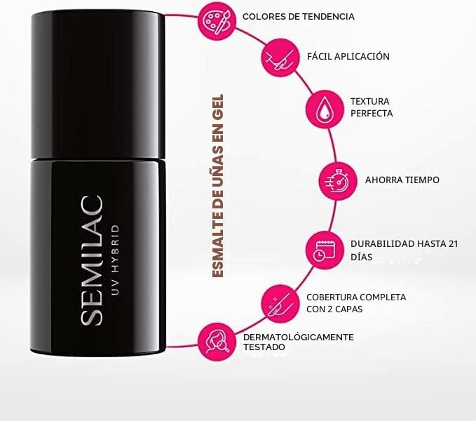 Semilac Base + Top + Esmalte de uñas de gel UV 057 Nudge Beige Rose de larga duración y fácil de aplicar, perfecto para usar en casa y para manicura y pedicura profesional