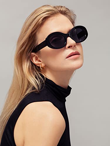 PORADAY Modern Thick Oval Sunglasses for Women Fashion Clout Goggles Retro Narrow Chunky Sun Glasses Gradient Shades Round2