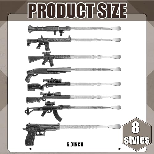 Gisafai 8 Pcs Wax Carving Tools Set 6.3 Inch Metal Gun Shape Wax Carving Tools Kit Stainless Steel Sculpting Accessories for Spoon Collector Gifts, 8 Styles(Silver and Black)