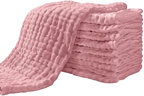 Yoofoss Muslin Burp Cloths for Baby 10 Pack 100% Cotton Baby Washcloths for Boys Girls Large 20''X10'' Super Soft and Absorbent Bean Paste