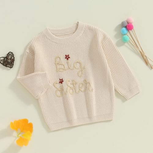 Kid Girl Autumn Winter Knit Sweater Letter Flower Embroidery Pullover Tops Long Sleeve Crewneck Jumper3