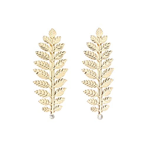 Image of 2 Pcs Gold Leaf Hair Clips, Women Hair Barrettes Accessories for Greek Goddess Costumes, Halloween, Wedding (Crystal and Pearl)