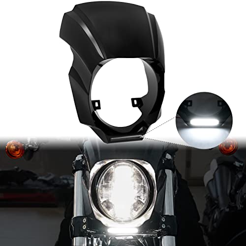 VEISUTOR Front Headlight Fairing Cover Mask for Harley Breakout, Gloss Black Headlights Bezel Trim Fairing Cowel Cover with Accent Light for Harley Softail Breakout 2018-2020 Accessories