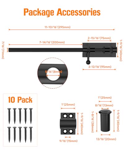 Image of 12 inch Barrel Bolt Latch, Heavy Duty Slide Bolt Gate Latch, 304 Stainless Steel Thickened Metal Gate Locks for Outdoor Fence, Shed, Wooden Gate, Barn, Patio, Courtyard (Black - 1pc)