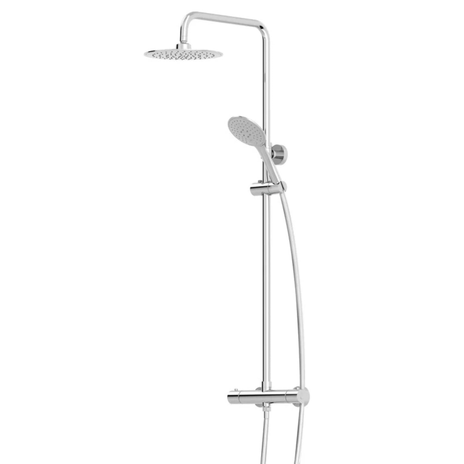 Architeckt Chrome Architeckt® Bathroom Thermostatic Mixer Shower With Round Rainfall Drencher Head Handset & Exposed Bar Valve Cool Touch Wall Mounted,