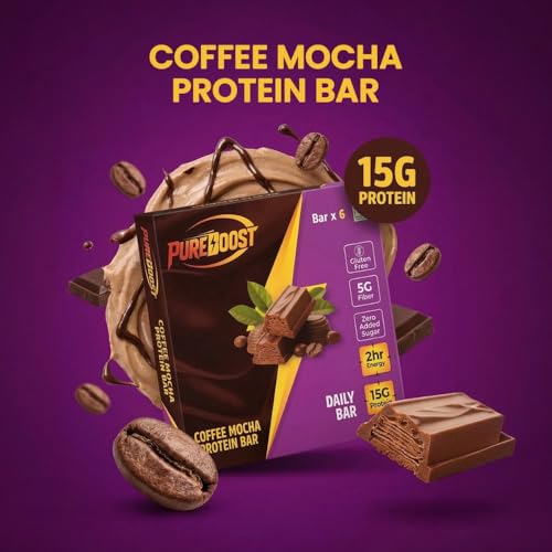 Image of Coffee Mocha Protein Bar |15g Protein Energy Bar | Gluten Free High Fiber Healthy Snack | Zero Added Sugar Nutrition Bar | Pre & Post Workout Gym -50g (Pack of 6)