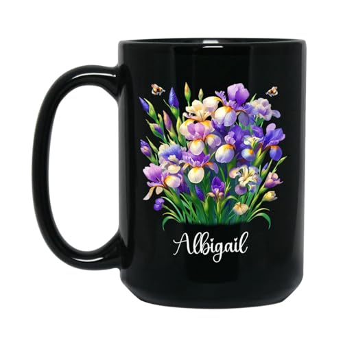 Personalized Name Iris Flower Black Coffee Mug Gift For Birthday Christmas, Iris Lover Ceramic Tea Cup, Custom Iris Coffee Cup 11 Oz 15 Oz, Flower Themed Travel Mug Gift For Iris Lovers, Floral Mugs