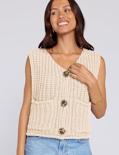 Image of UEU Womens Chunky Sweater Vest Button Down Sleeveless Cardigan V Neck Crop Crochet Knit Tops 2025 Fashion Trendy Clothes