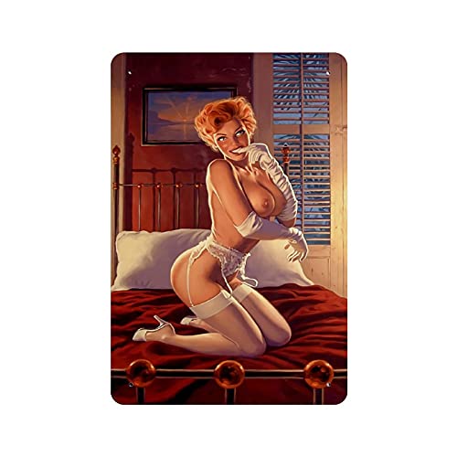 KEYGAMER Plaque en métal vintage « The Sexy Women On The Bed » pour garage, bar, décoration murale 20,3 x 30,5 cm Cover