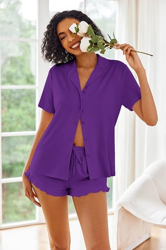 Image of Ekouaer Pajamas Set for Women Short Sleeve Sleepwear Button Down Pjs Lounge Sets Soft Nightwear