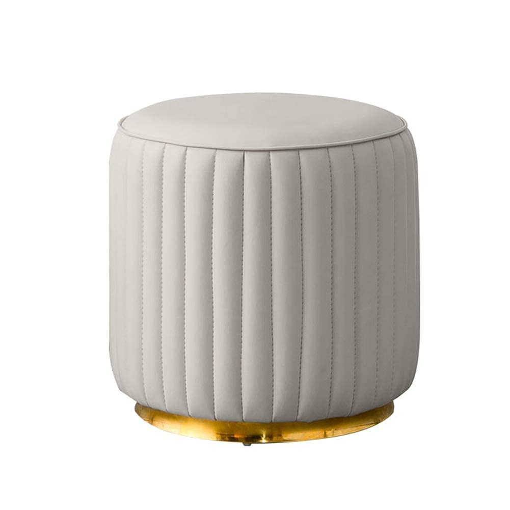 Pouf Rond en Cuir Élégant Repose-Pieds Rembourré Luxe avec Socle Doré Moderne