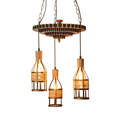 Plafonnier bouteille de vin style retro avec suspension industrielle en bois de bar
