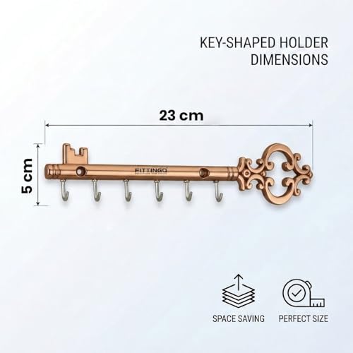 Image of Royal Chavi-Shaped Key Holder /Rajwadi Key Stand with 6 Hook & Brass Metal Wall Mount Key Hanger /Home Decor Gift (Rose Gold)-| 3 Years Warranty |
