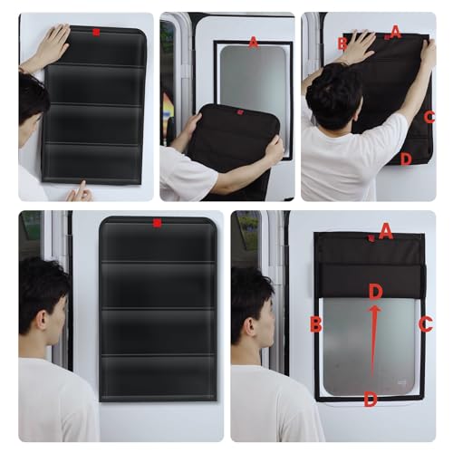 Image of Magnetic RV Door Window Shade - 25 inch x 16 inch Foldable Blackout Window Cover with Thermal Insulation, UV Protection, Waterproof 600D Oxford Fabric for Camper Trailer, Travel Trailer, and RV Windows