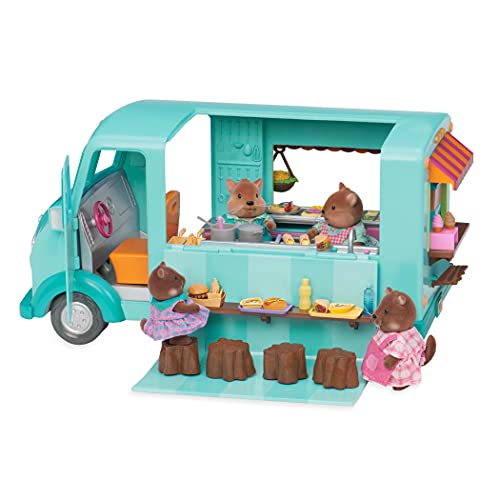 Li’l Woodzeez 89-teilig Food Truck Imbisswagen Set mit Zubehör – Eiscreme, Pizza, Tacos, Geschirr und mehr – Spielzeug für Kinder ab 3 Jahren