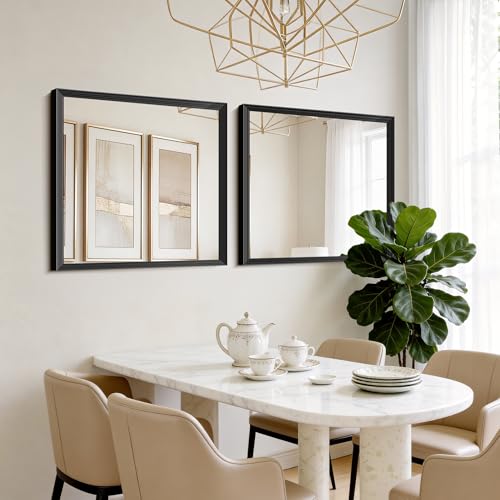 Image of 30x30 Inch Black Bathroom Mirror for Wall, Thick Metal Framed Rectangle Mirrors for Over Sink,Decorative Wall Mirror for Bedroom Bathroom Living Room,Anti-Rust, HD Tempered Glass
