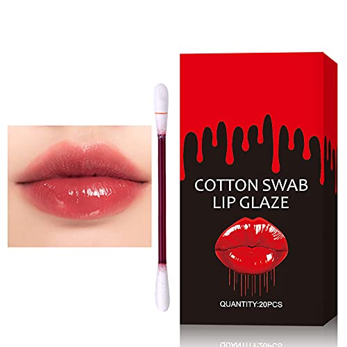 PASNOWFU Tattoo Lipstick, 20 Pcs Tattoo Lipstick cotton swab, Cigarette Cotton Swab Lipstick, Velvet Matte Tattoo Lip Stain Portable Lip Stain, Durable Waterproof Liquid Non-Stick Lip Gloss (Pink)