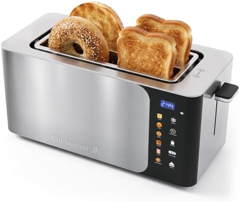Elite Gourmet ECT5924D SmartToast digital 4 slice toaster in brushed steel