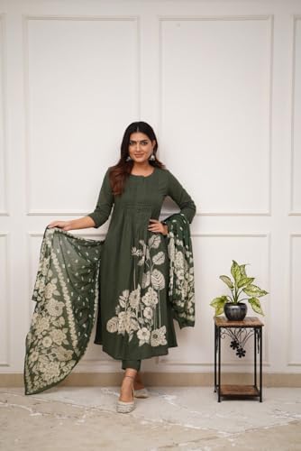 Image of GoSriKi Women's Viscose Anarkali Kurta Set with Dupatta | Anarkali Suit for Women Cotton | Kurta Palazzo Dupatta Set | 3 Piece Ethnic Wear for Festival & Party | Anarkali Suit for Women