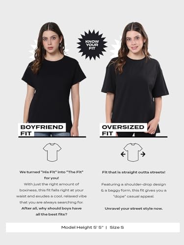 Image of Bewakoof Women's Solid Oversized Fit Half Sleeve Round Neck Cotton Jersey T-Shirt